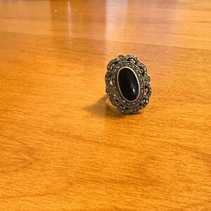 Vintage Style Black Oval Ring